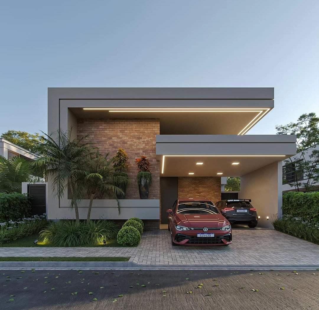 Fachada residencial moderna com garagem